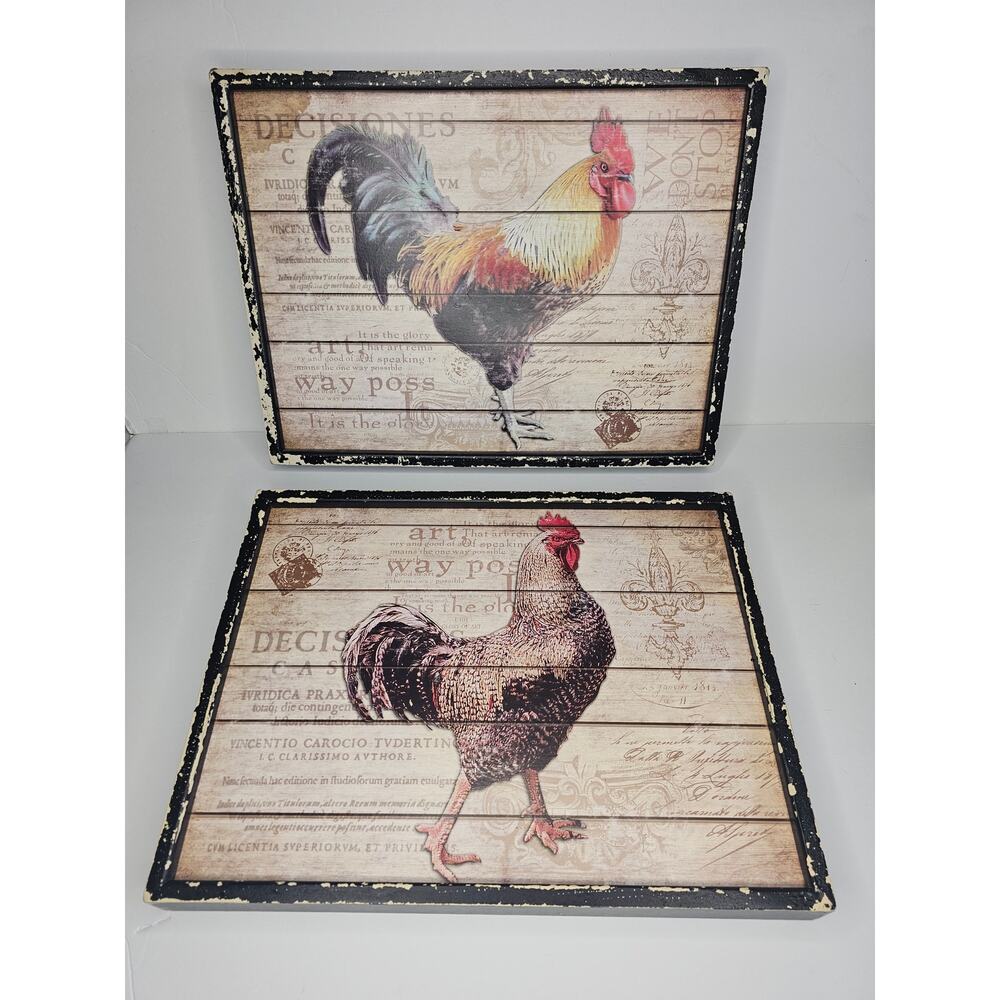 Wood Pallet Art Rustic Framed Rooster Chicken Farm Cottagecore Cafe Decoration